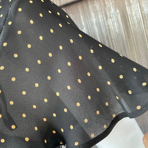 🔥Donna Ricco 10% Silk Black & Brown Polkadots Bias Cut Flutter Sleeve Dress - Picture 14 of 16